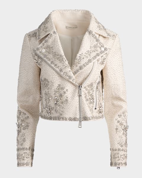 ALICE + OLIVIA Chloe Laser-Cut Denim Jacket | Neiman Marcus