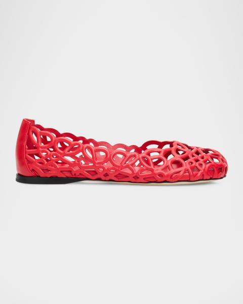 Manolo Blahnik Verallim Croc-Embossed Leather Ballerina Flats