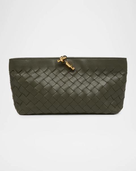 Bottega Veneta Knot-Lock Raffia Clutch Bag | Neiman Marcus