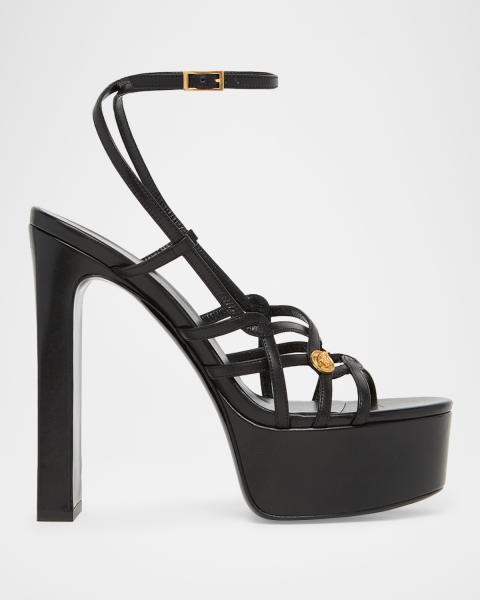 Versace 140mm Gianni Ribbon Suede Platform Sandals | Neiman Marcus