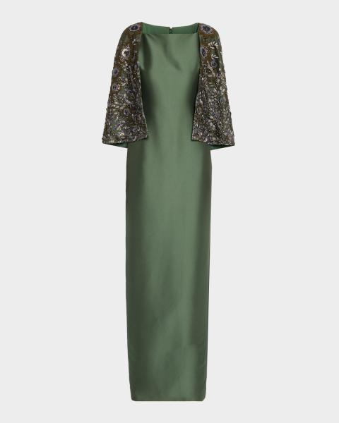 zara one shoulder green dress Theia One-Shoulder Metallic Jacquard Column Gown devotion-twins