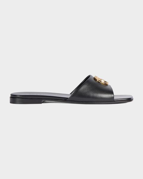 Gucci Leather Logo Cutout Flat Sandals | Neiman Marcus
