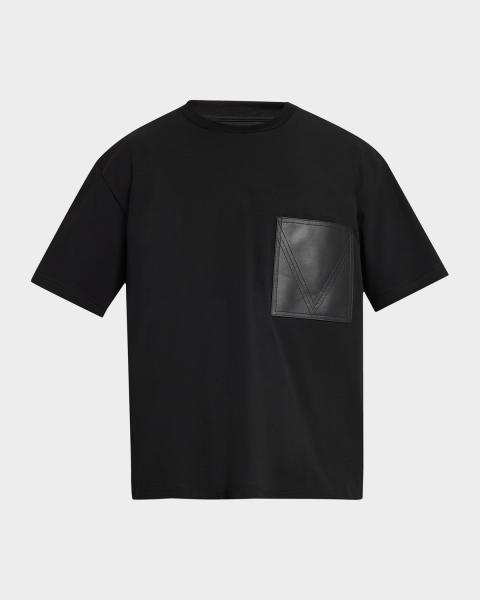Bottega Veneta Men's Pima Cotton Jersey Intrecciato-Pocket T-Shirt