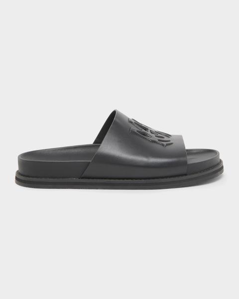 John Galliano Paris Men's Gazette-Print Leather Pool Slides