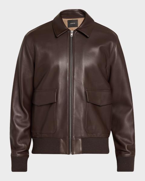 Burberry Men's Bloomsbury EKD Full-Zip Leather Jacket | Neiman Marcus