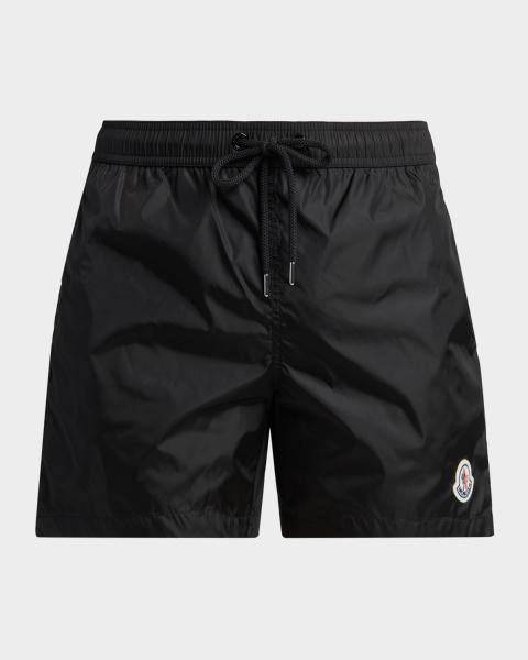 Moncler Men's Side-Stripe Nylon Swim Shorts | Neiman Marcus
