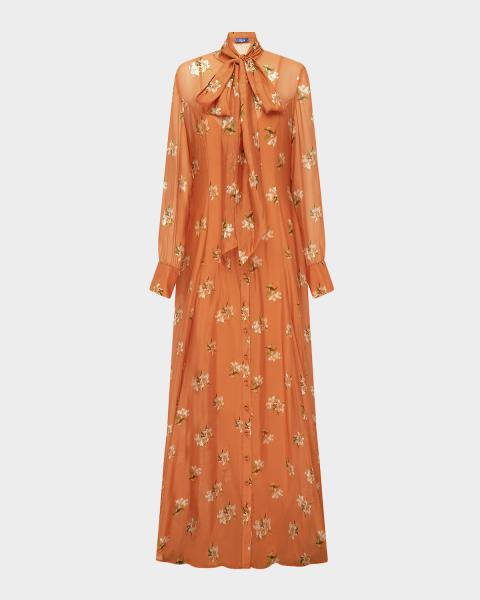 jean paul gaultier beige & orange graphic maxi dress Water-Print Draped Satin Anewsta Women's New Autumn Discover the elegance of US Size - Made To Order:2 BohemianOnlineStore