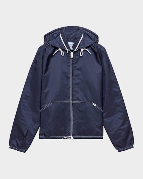 Prada Striped-Trim Poplin Turtleneck Jacket | Neiman Marcus
