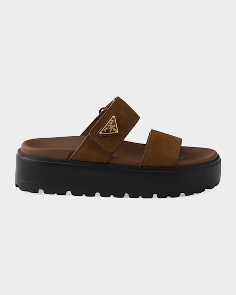 Prada Nubuck Flatform Mules | Neiman Marcus