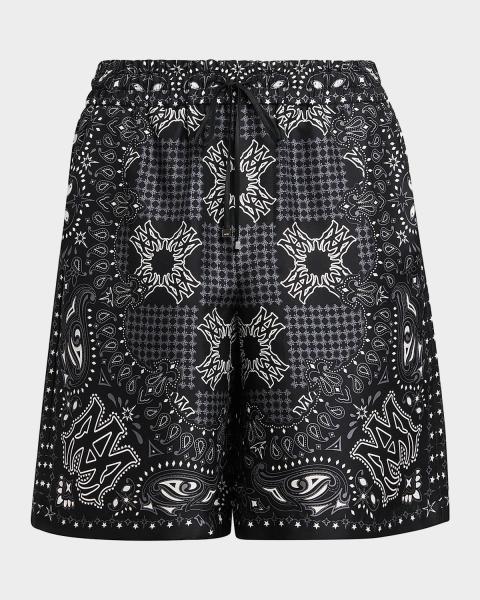 Amiri Men's Silk Bleach Bandana Pull-On Shorts | Neiman Marcus