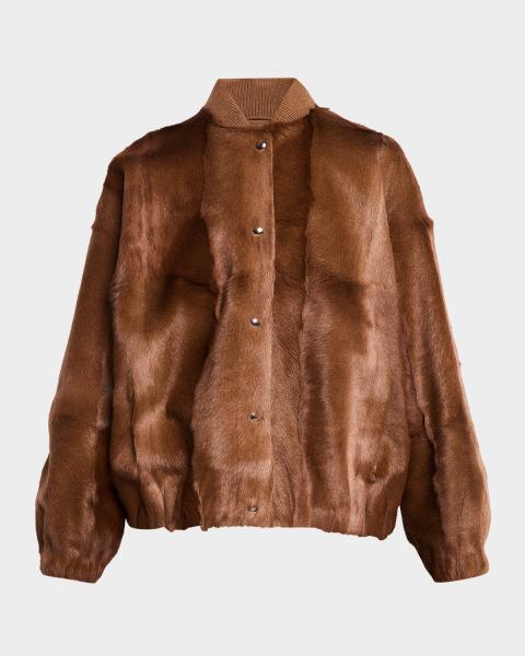 Brunello Cucinelli Lamb Shearling Zip Hooded Jacket | Neiman Marcus