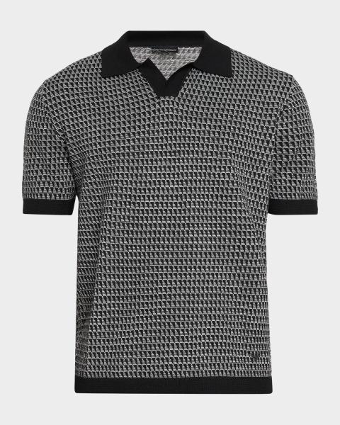Giorgio Armani Men's Textured Knit Short-Sleeve Quarter-Zip Polo