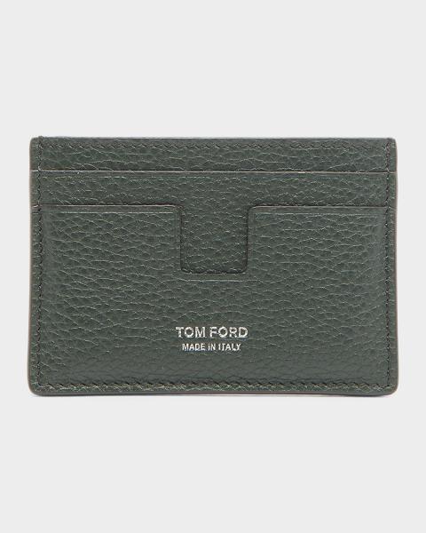 TOM FORD Men's T-Line Grained Leather Card Holder | Neiman Marcus