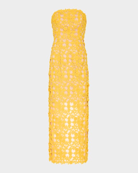 kait tile lace dress Milly Kait Strapless Lace Midi Dress