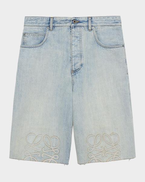 LOEWE Men's Maxi-Anagram Washed Denim Shorts | Neiman Marcus