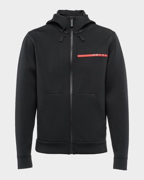 Prada Men's Tonal Cotton and Nylon Hoodie | Neiman Marcus