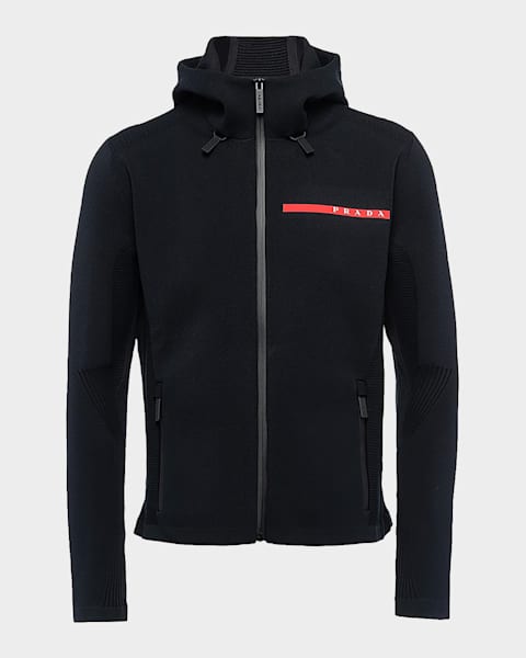Prada Men's Technical Cotton and Re-Nylon Hoodie | Neiman Marcus