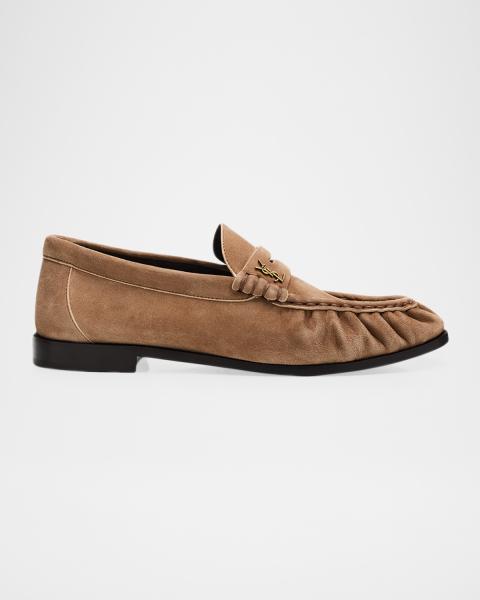 Brunello Cucinelli Perforated Suede-Trim Penny Loafers | Neiman Marcus