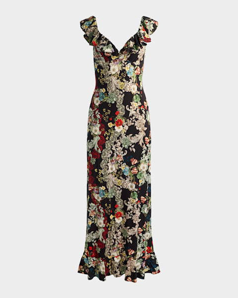 delora floral maxi dress ALICE + OLIVIA Delora Long Sleeve Crew Neck Maxi Dress
