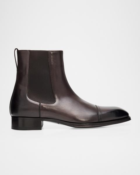 TOM FORD Men's Burnished Leather Chelsea Boots | Neiman Marcus