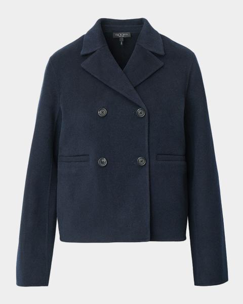 Fleurette Margaux Mid-Length Wool Coat with Leather Trim | Neiman