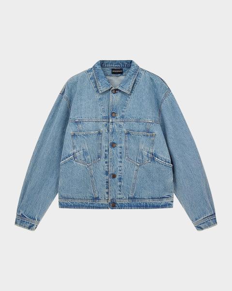 ジャケット・アウター ARMANI opium darkwear short denim jacket Giorgio Armani Men's Silk Denim Blouson Jacket | Neiman Marcus