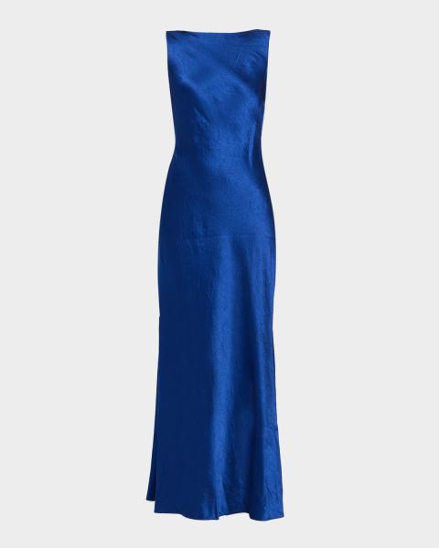 jason wu blue halter dress Collection Sleeveless Bias-Cut Crepe Satin Maxi Festive party mini dress