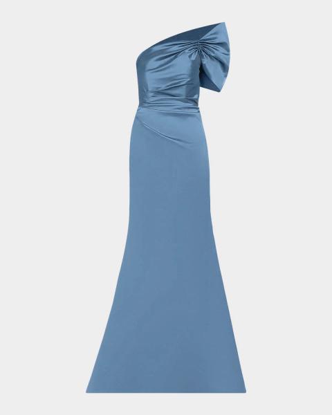 BCBG Valentina Draped One-Shoulder Jersey Column Gown