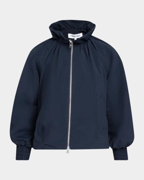 sacai Mixed-Media Zip Hooded Jacket | Neiman Marcus