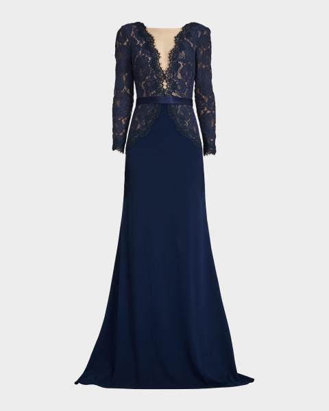 elie saab navy blue dress Flower-Neck Cape Trumpet Gown Evening gown