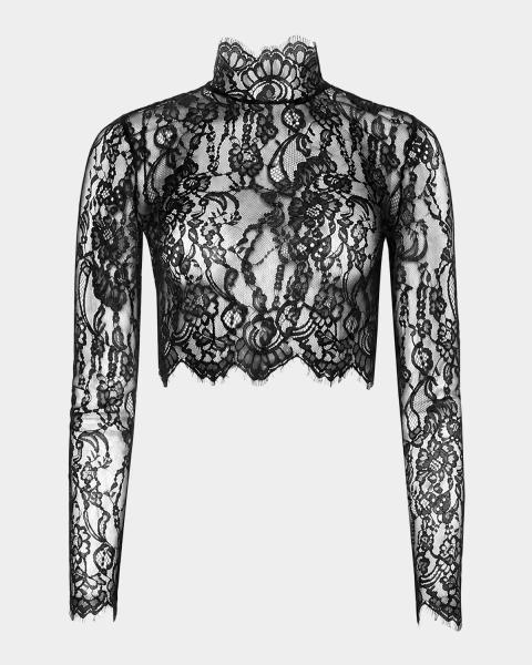 ALICE + OLIVIA Sylvie Tiered Lace Crop Top | Neiman Marcus