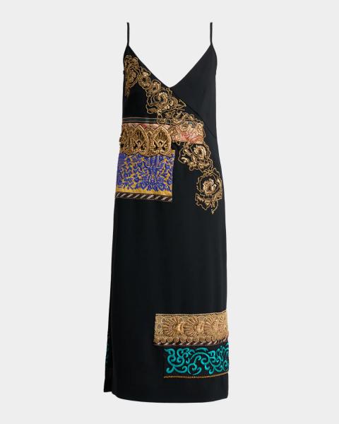 Dries Van Noten Drill One-Shoulder Layered Floral-Print Midi Dress