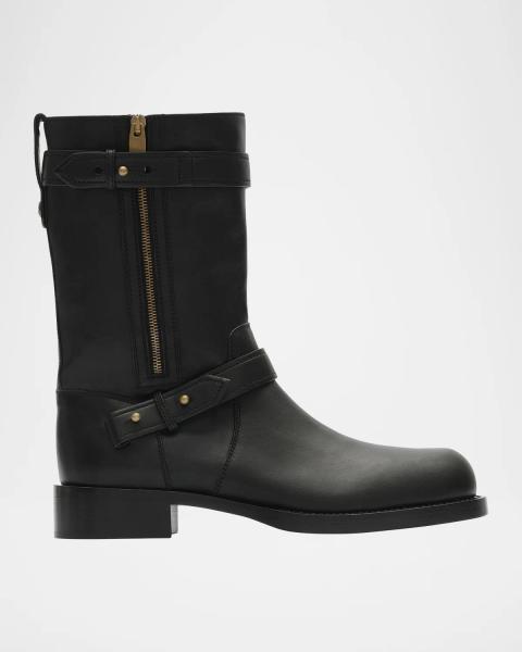 優聖buckle zip Biker Leather boots McQueen Men's Biker Leather Center-Zip Buckle Boots | Neiman Marcus