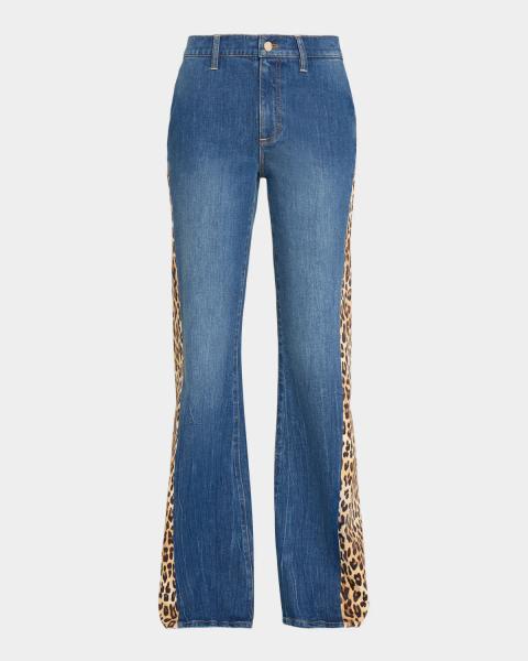 Ganni Betzy Leopard Cropped Bootcut Jeans | Neiman Marcus