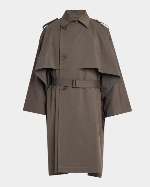Homme Plissé Issey Miyake Men's Wool Like Light Pleated Long Coat