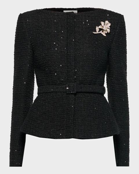 Chloe Double-Breasted Herringbone Oversized Peplum Coat | Neiman