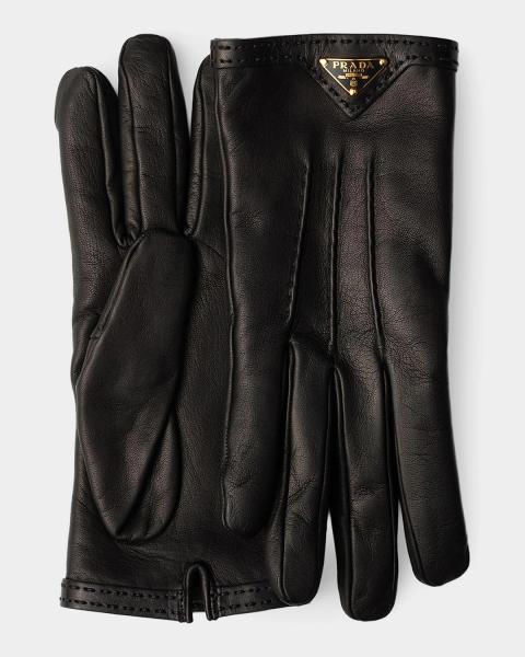Prada Nappa Leather And Melange Knit Gloves | Neiman Marcus