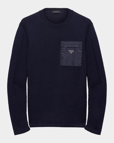 Prada Men's Silk-Cashmere Crew Sweater | Neiman Marcus