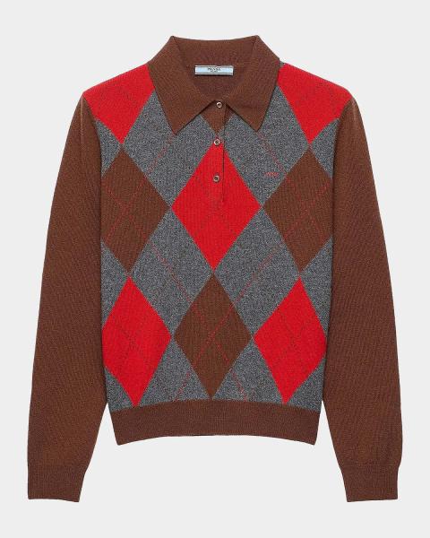 Prada Silk Knit Long-Sleeve Polo Shirt | Neiman Marcus
