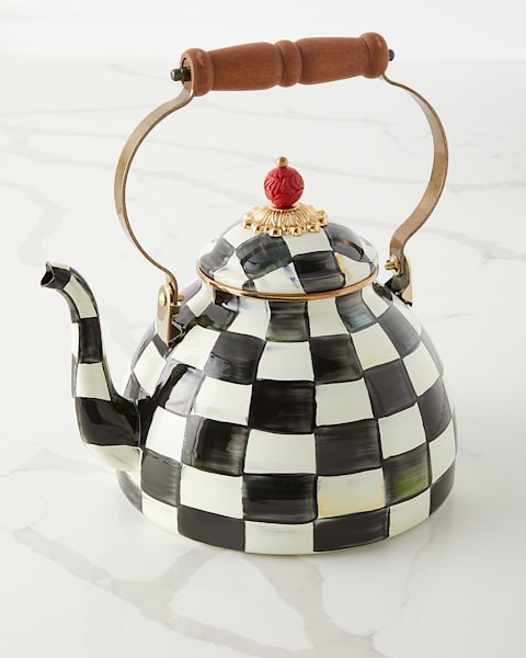 MacKenzie-Childs Flower Market White Two-Quart Tea Kettle
