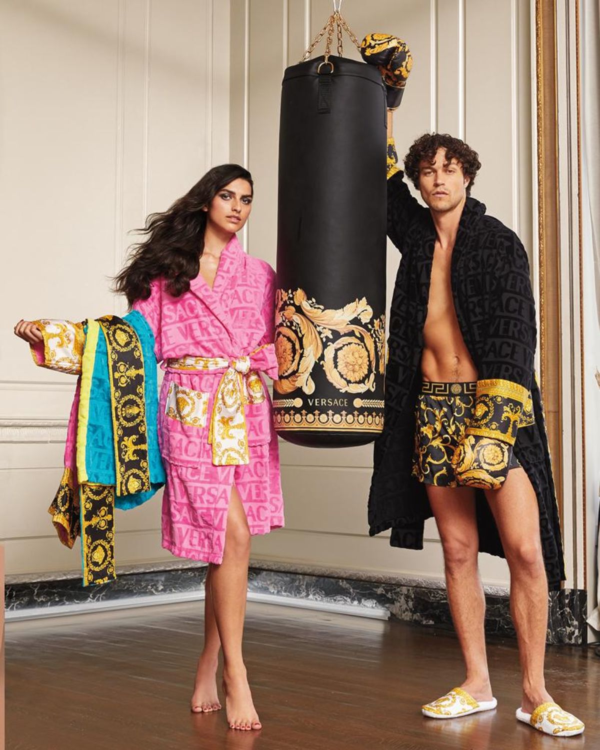 Versace Unisex Barocco Sleeve Robe In Multi
