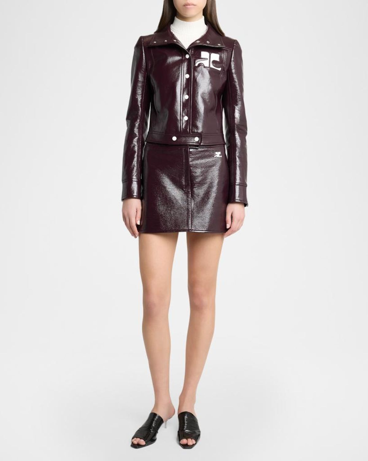 Courrèges Vinyl Blazer With Collared Neck And Long Sleeves In Brown