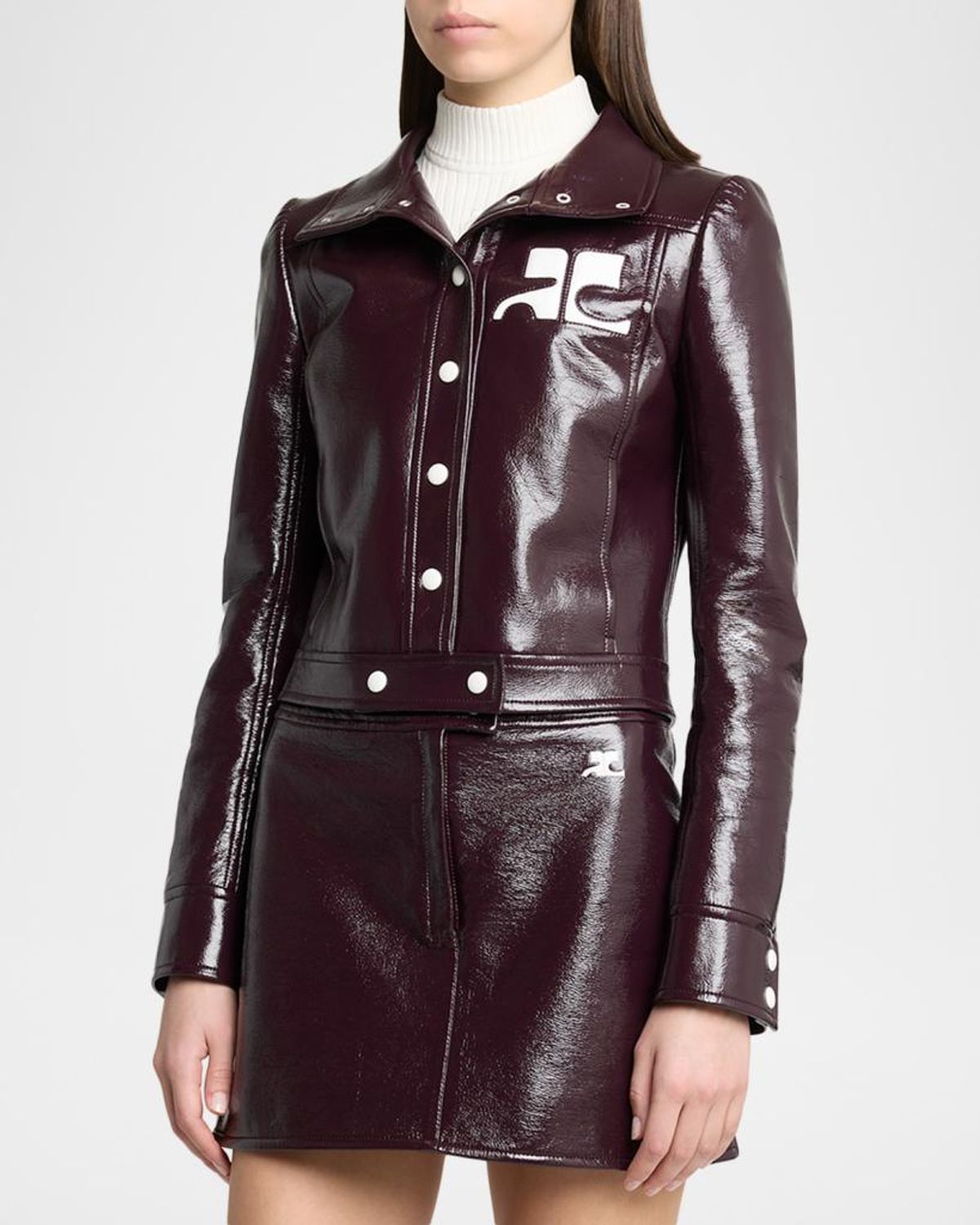 Courrèges Vinyl Blazer With Collared Neck And Long Sleeves In Brown