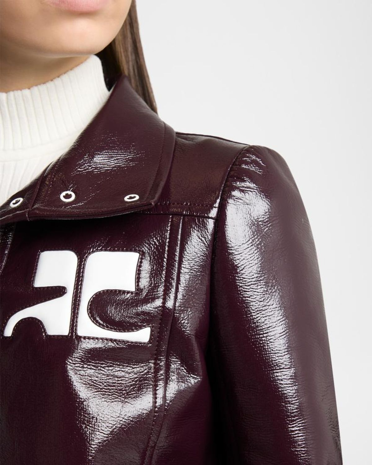 Courrèges Vinyl Blazer With Collared Neck And Long Sleeves In Brown