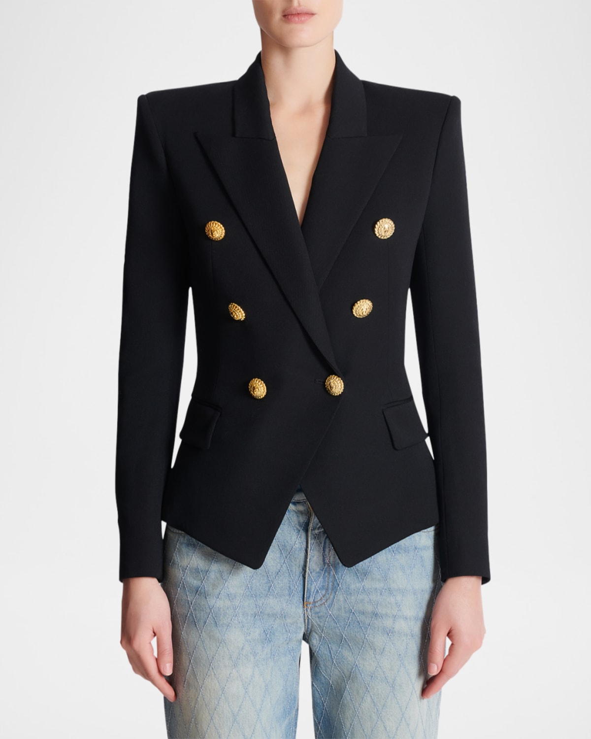 Balmain 6-button Fitted Wool Blazer In Black