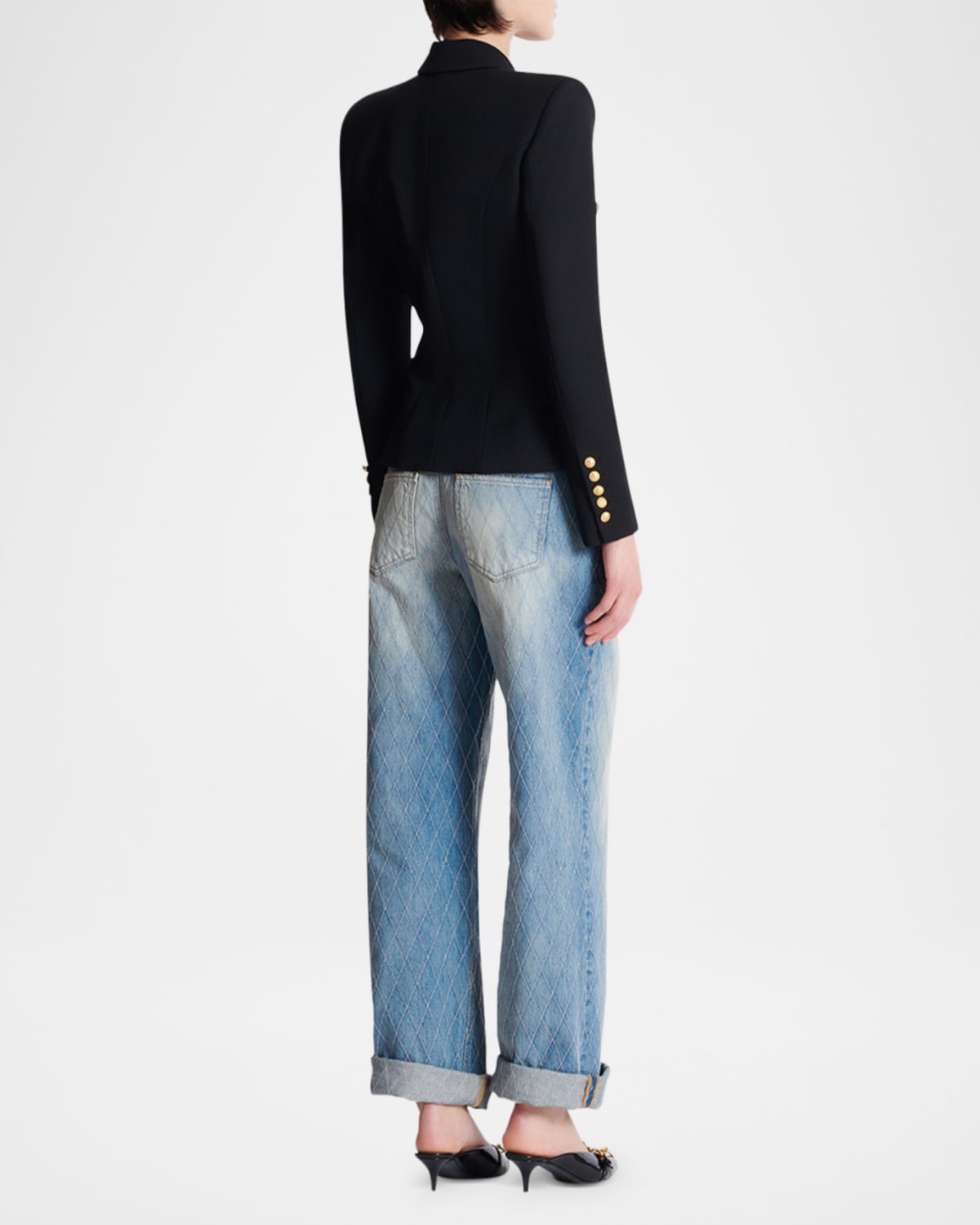 Balmain 6-button Fitted Wool Blazer In Black