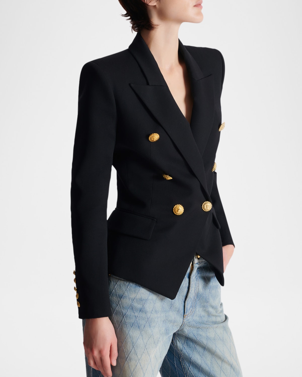 Balmain 6-button Fitted Wool Blazer In Black