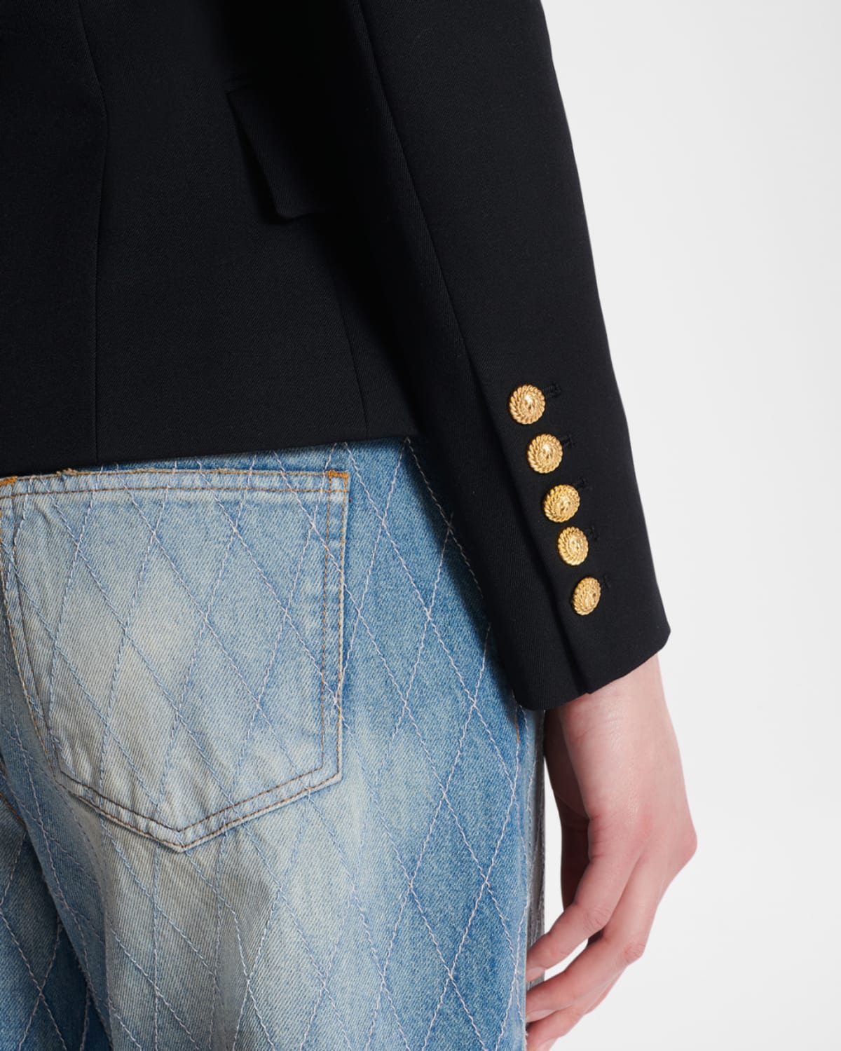 Balmain 6-button Fitted Wool Blazer In Black