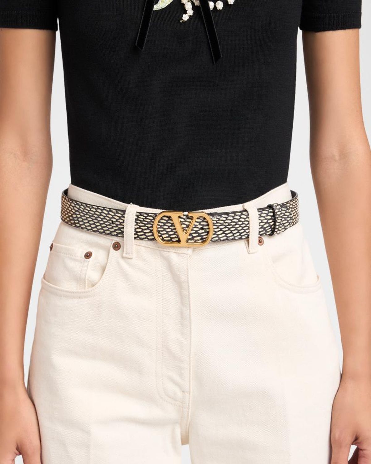 Valentino Vlogo Signature Python Belt, 30mm In Ivory/black