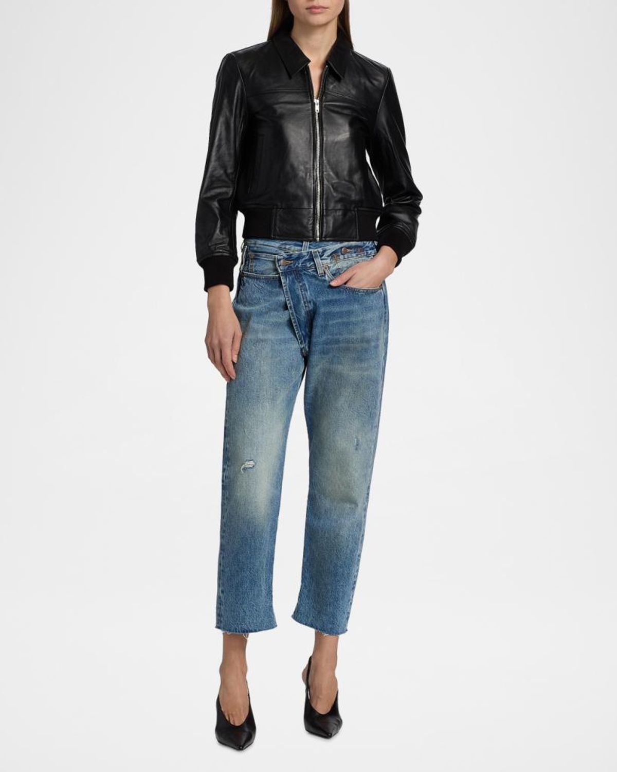 R13 Berlin Leather Bomber Jacket In Black